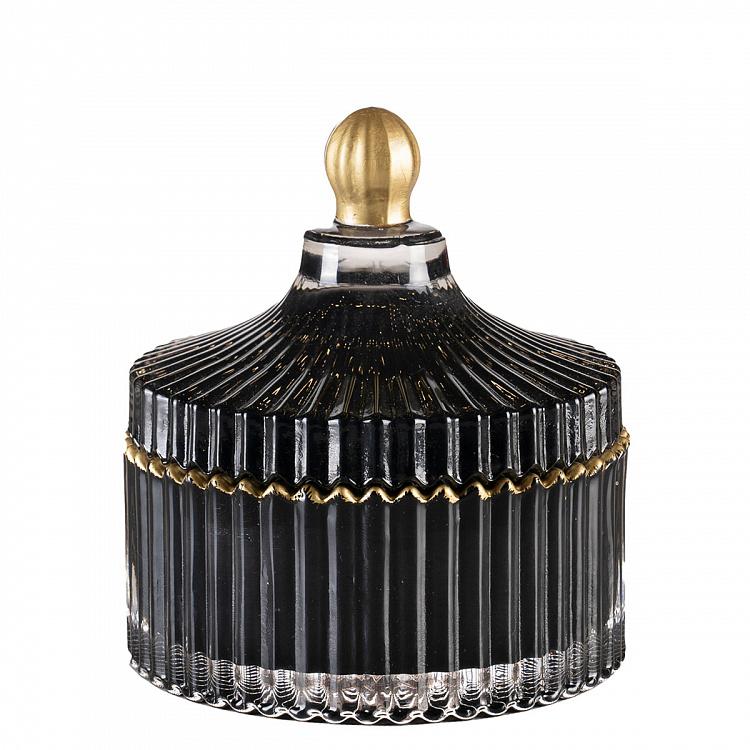 Арома-свеча в чёрном рифлёном стакане Блу Колье Дрифтвуд, S Aroma Candle In Black Striped Glass Blue Collier Driftwood Small