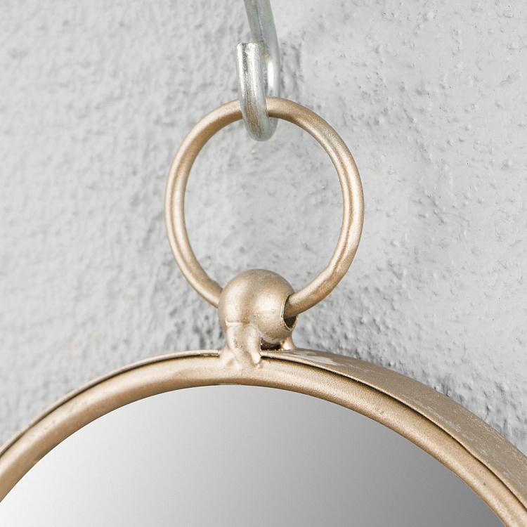 Настенное висящее на кольце зеркало серебряного цвета Hanging Silver Metal Mirror