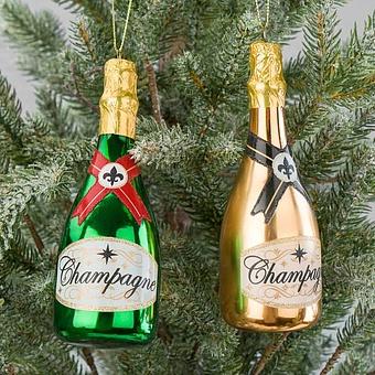 Set Of 2 Glass Champagne Bottles Gold Green 14 cm