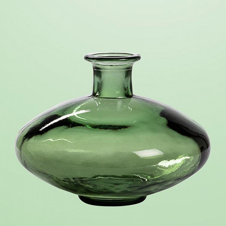 Pot-bellied Recycled Glass Vase Green Low