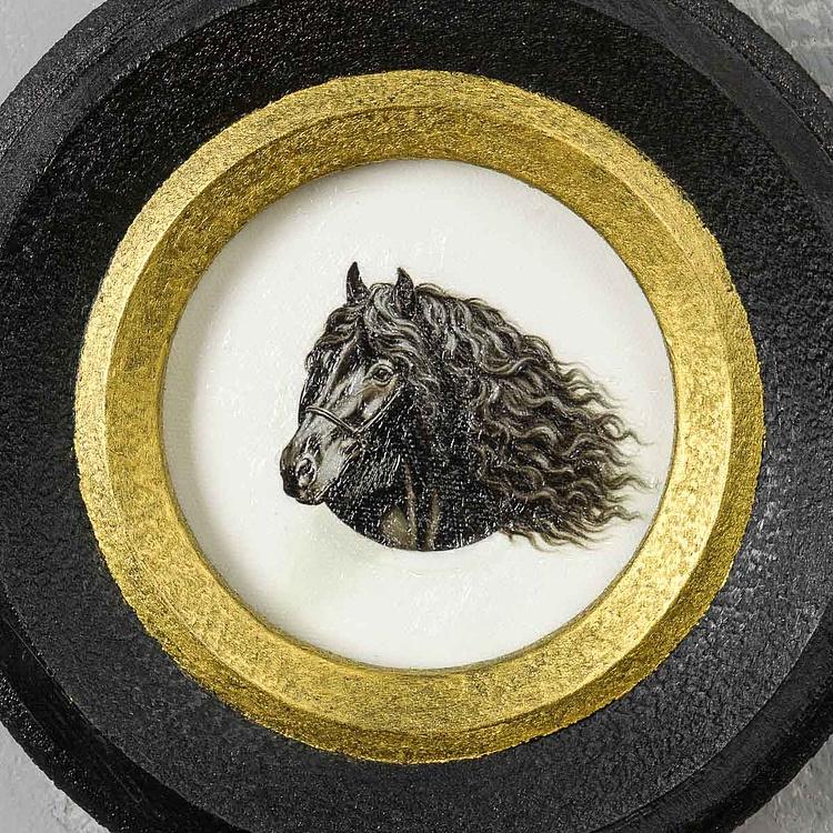 Картина в круглой раме Чёрная лошадь Black Horse Painting In Round Frame