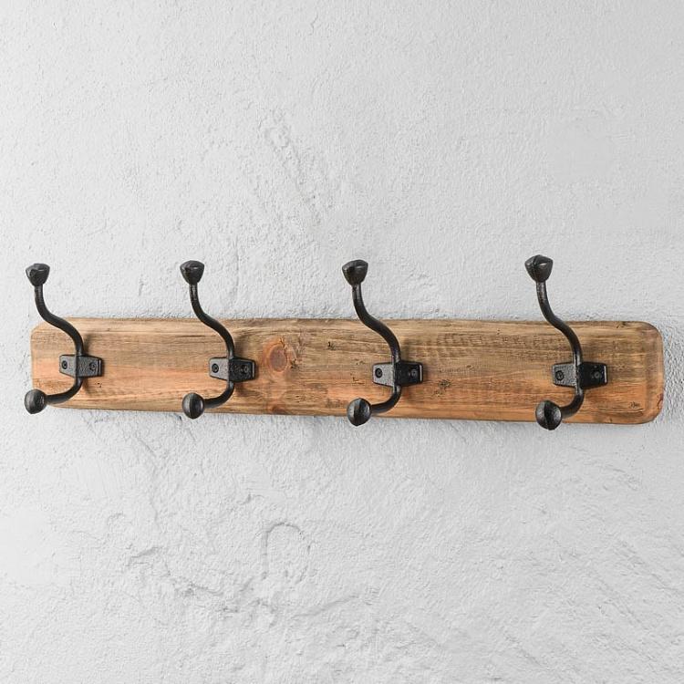 Четырёхместная настенная вешалка из сосны Recycled Pine Coat Rack 4 Metal Hooks