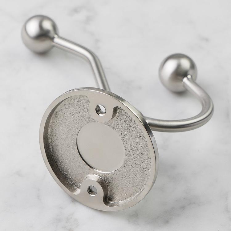 Двухрожковый настенный крючок цвета матовый никель Double Hook Brushed Nickel