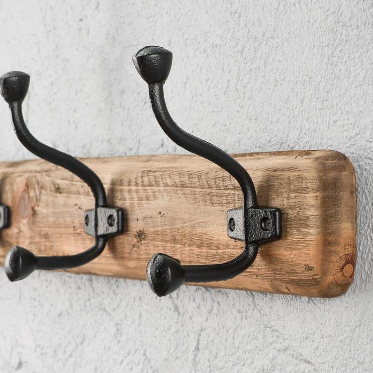 Четырёхместная настенная вешалка из сосны Recycled Pine Coat Rack 4 Metal Hooks