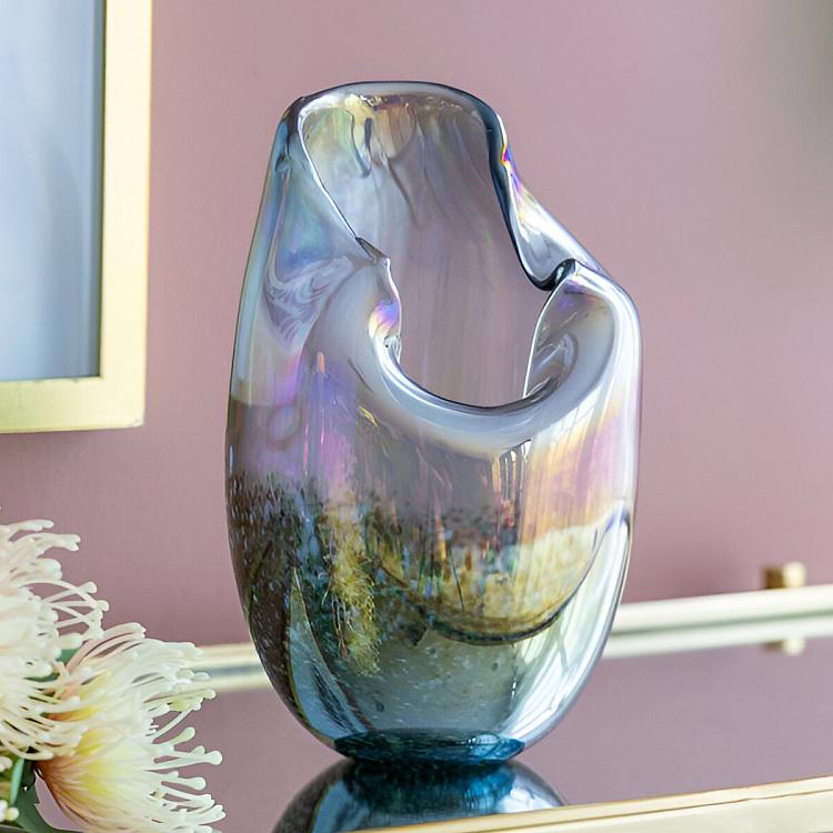 Голографическая ваза ручной работы с изогнутым краем Folded Edge Handcrafted Holographic Glass Vase