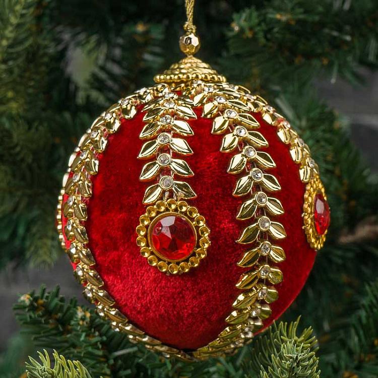 Красный ёлочный шар с золотым орнаментом Red Ball With Gold And Stones 10 cm