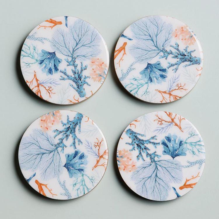 Набор из четырёх подставок под стаканы Кораллы Set Of 4 Coasters Coral Mango Wood