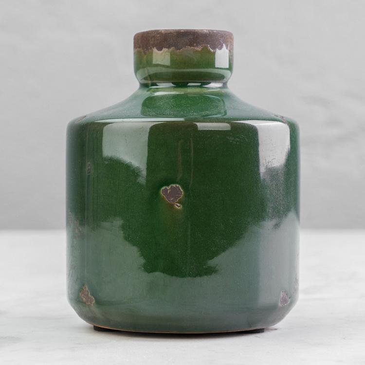 Низкая оливковая керамическая ваза Бутыль Bottle Vase Olive Green Low