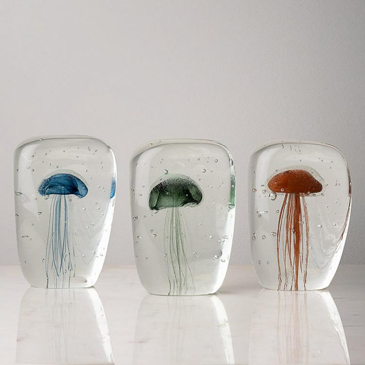 Set Of 3 Glass Paperweights Jellyfish