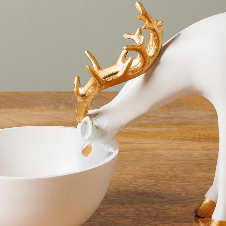 Подставка для мелочей Белый олень с золотыми рогами Deer Golden Horns Trinket Tray White