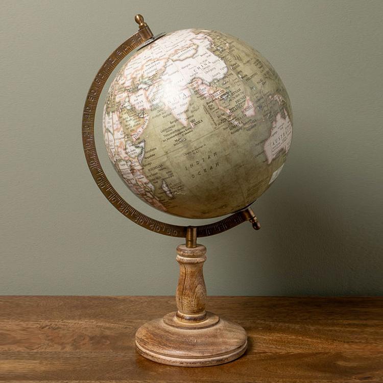 Vintage Green And Beige Globe On Burnt Stand