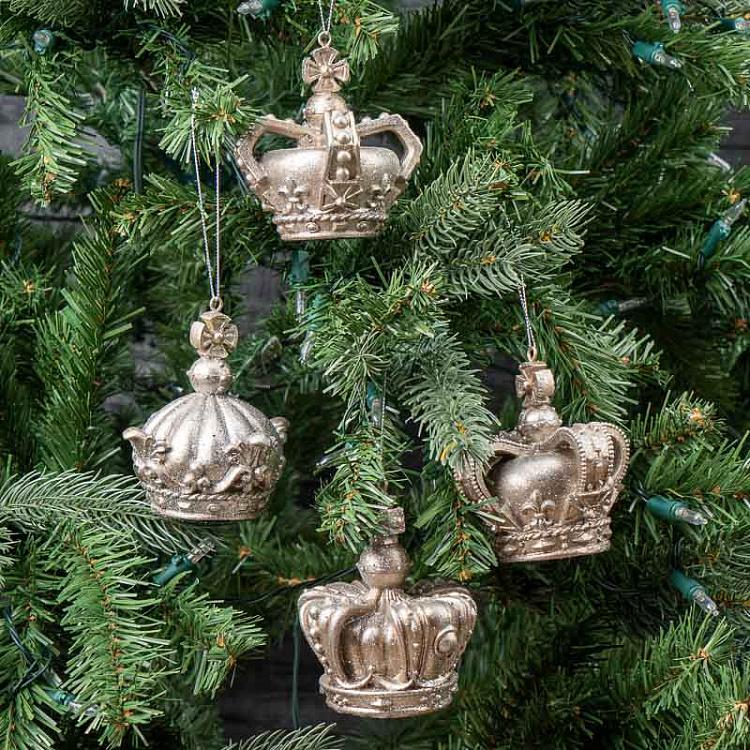 Набор из четырёх ёлочных игрушек с блёстками Короны Set Of 4 Crown Hangers With Glitter 9,5 cm