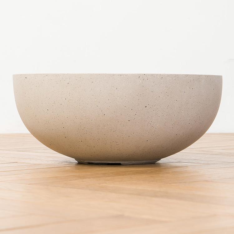 Низкое серо-белое кашпо-чаша Эффектори Бетон, M Effectory Beton Low Bowl White Sand Small