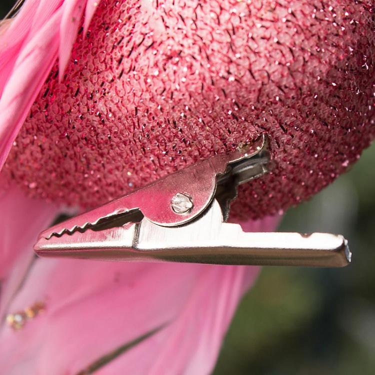 Набор из трёх ёлочных игрушек Розовые птички на прищепке Set Of 3 Jewel Sequin Birds On Clip Pink 18 cm
