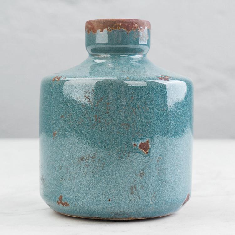 Низкая серо-голубая керамическая ваза Бутыль Bottle Vase Grey Blue Low