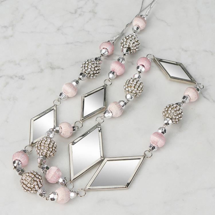 Гирлянда с серебристо-розовыми бусинами и зеркалами Garland With Silver-Pink Beads And Mirrors 123 cm