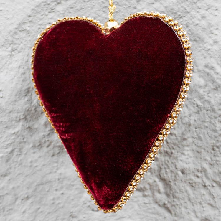 Ёлочная игрушка Бордовое сердце с золотыми вставками Heart With Golden Stones Purple 12 cm