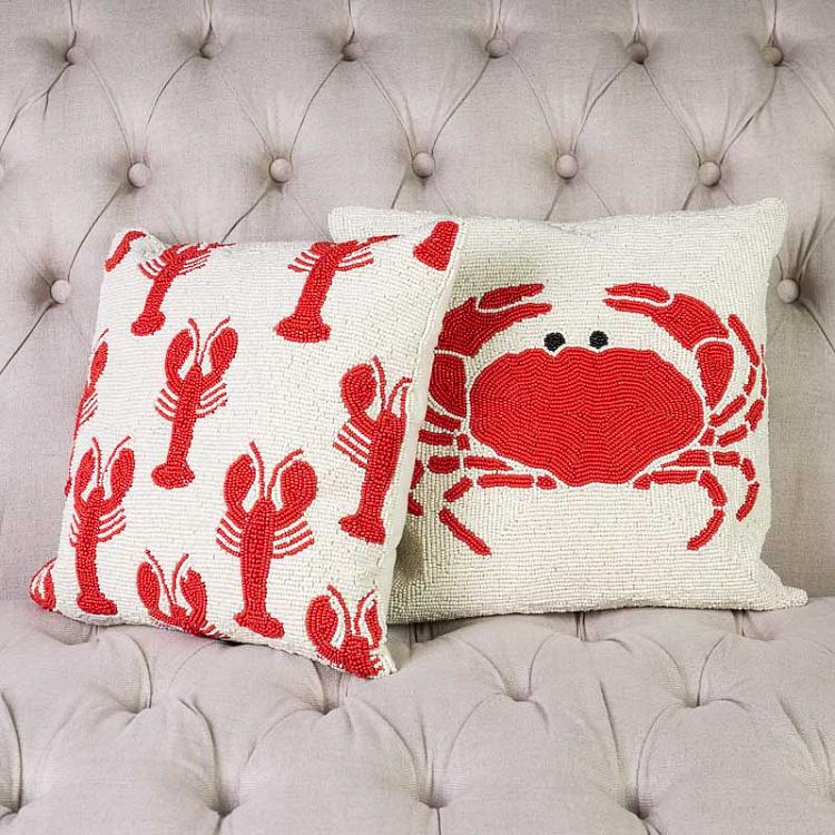 Декоративная подушка с вышивкой из бисера Лобстеры Glass Beaded Cushion Lobsters