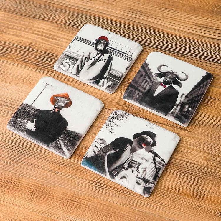 Набор из четырёх подставок под стаканы Киноцефалы Set Of 4 Stone Coasters Cynocephalus