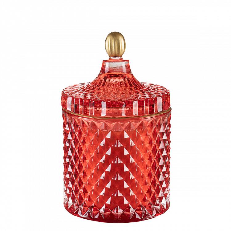 Арома-свеча в красном фасетном стакане Фиолетоволистная роза, S Aroma Candle In Red Faceted Glass Berry Rose Small