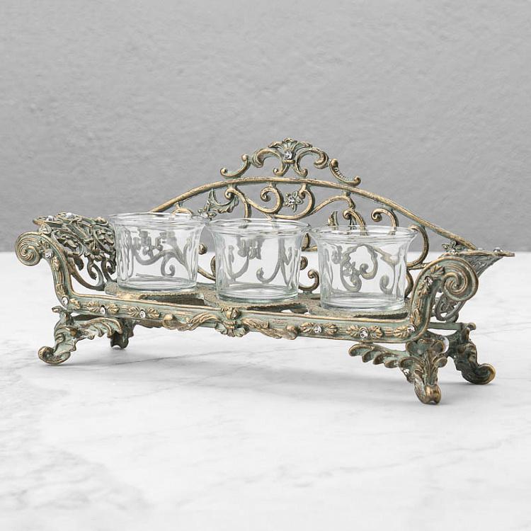 Металлический подсвечник для трёх свечей Диван Glass Metal Antique 3 Votive On Sofa Chair Gold