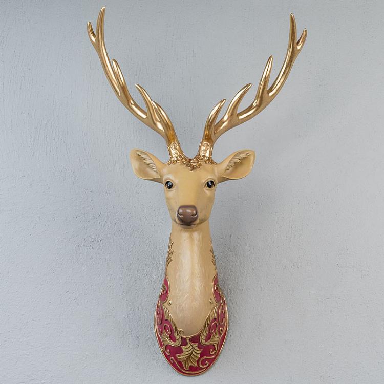 Новогоднее настенное украшение Голова Оленя Ornamental Deer Head Wall Display Brown/Burgundy 83 cm