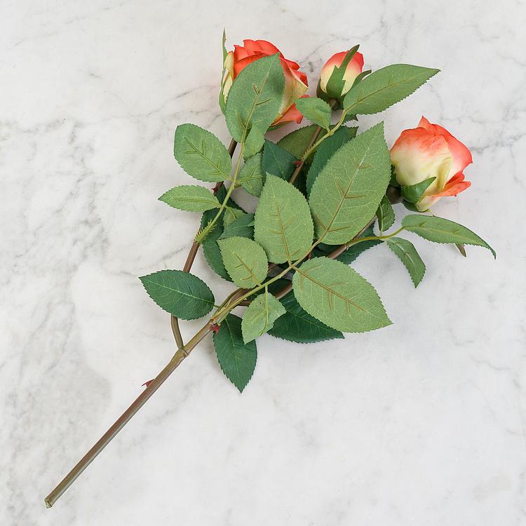 Искусственная роза Флорибунда золотисто-оранжевая Floribunda Rose Branch Golden Orange 36 cm