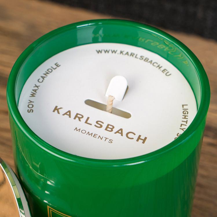 Арома-свеча в зелёном стакане с золотой крышкой Магнолия Aroma Candle In Dark Green Glass With Gold Lid Magnolia