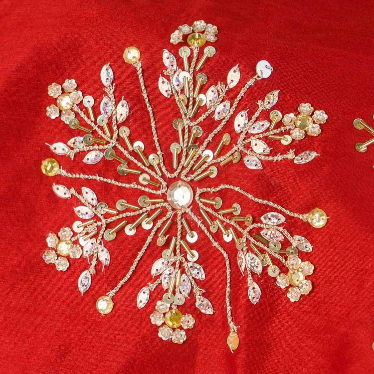 Красный коврик-юбка под ёлку с золотыми снежинками Golden Snowflakes Christmas Tree Skirt Red 106 cm