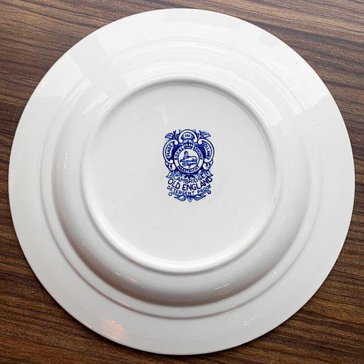 Винтажная тарелка белая с голубым мотивом 5, L Vintage Plate Blue White Large 5