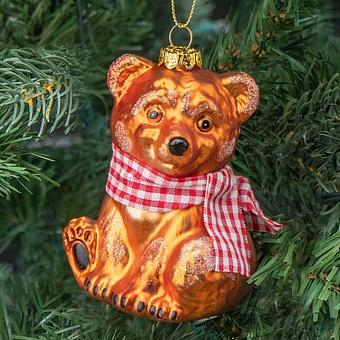 Glass Tartan Scarf Bear Brown 10 cm