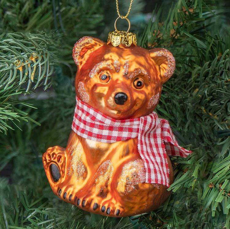Ёлочная игрушка Медведь в шарфе тартан Glass Tartan Scarf Bear Brown 10&nbsp;cm