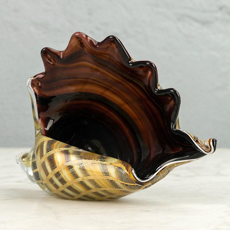 Пресс-папье Стеклянная коричнево-жёлтая ракушка Shell Glass Paperweight Brown