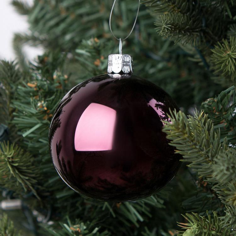 Тёмно-бордовый ёлочный шар дисконт4 Glass Shiny Ball Dark Purple 7 cm discount4