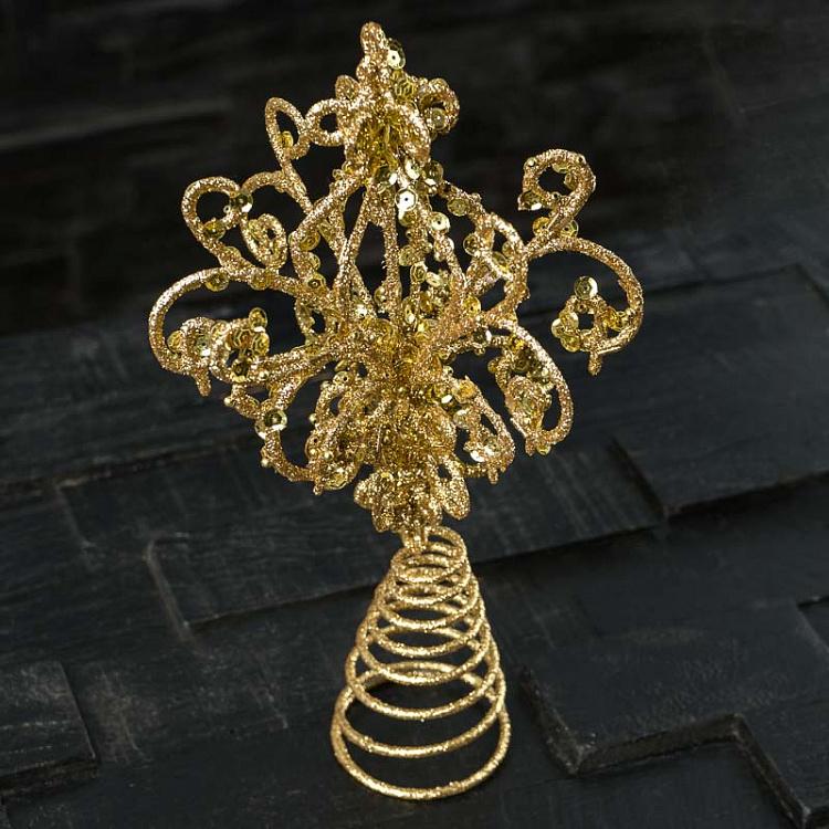 Верхушка на ёлку Люстра с блёстками дисконт Glitter Sequin Chandelier Tree Topper Gold 25,5 cm discount