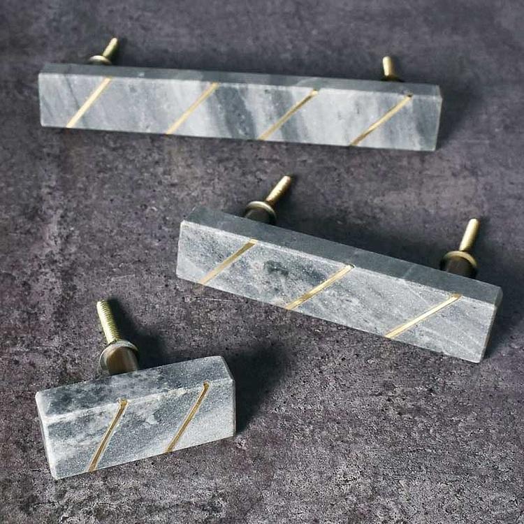 Мебельная ручка из камня с латунными вставками Brass Inlay Grey Stone Knob