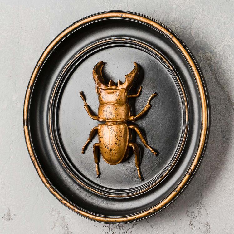 Настенное украшение Жук-олень золотой на чёрном Beetle In Frame Black And Gold