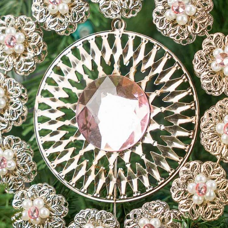 Ёлочная игрушка Круглый цветок, украшенный бусинами Jewel Pearl Round Flower Pink Tiffany 14 cm