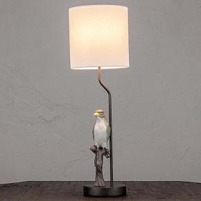 Table Lamp With Green Bird On Branch With Shade