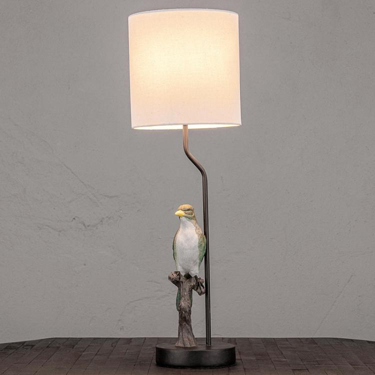 Table Lamp With Green Bird On Branch With Shade