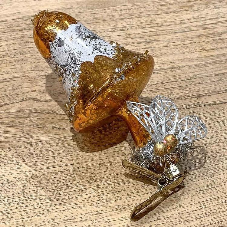 Ёлочная игрушка на прищепке Коричневый гриб Glass Antique Mushroom Brown On Clip 13 cm