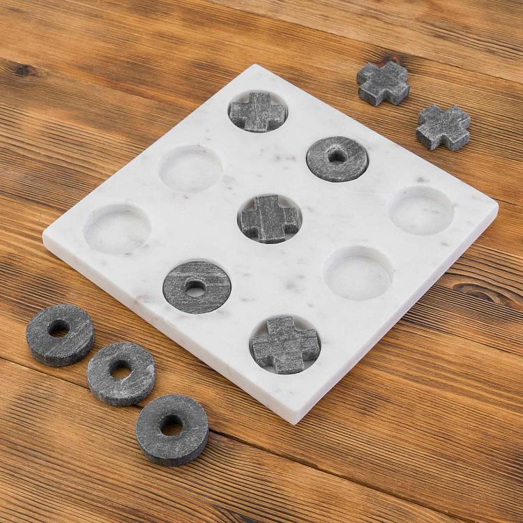 Настольная игра крестики-нолики из мрамора Tic Tac Toe In White And Grey Marble