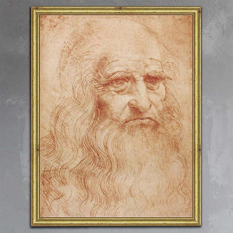 Рисунок-принт в золотой раме Леонардо да Винчи, Автопортрет Da Vinci Drawing, Gold Frame