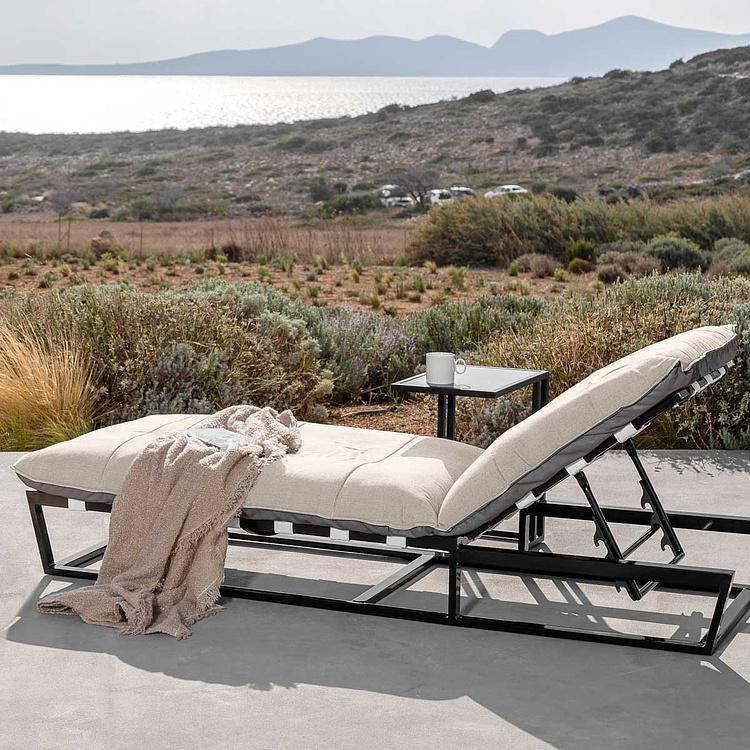 Садовый шезлонг-лежак Reef Lounger, Black акриловая ткань Light Stone - ракурс 11