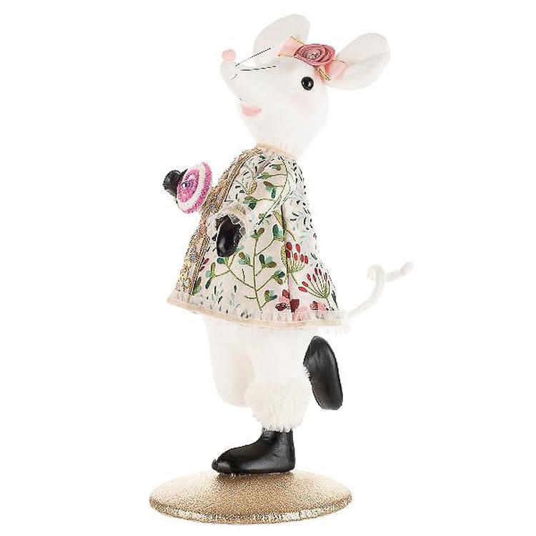 Статуэтка Белая мышка в платье с цветочным узором Floral White Mouse With Dress