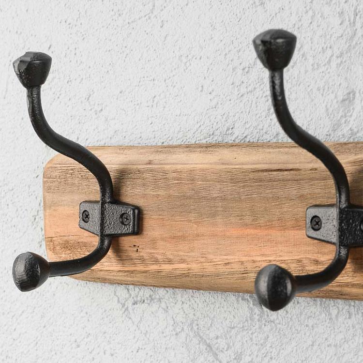 Четырёхместная настенная вешалка из сосны Recycled Pine Coat Rack 4 Metal Hooks