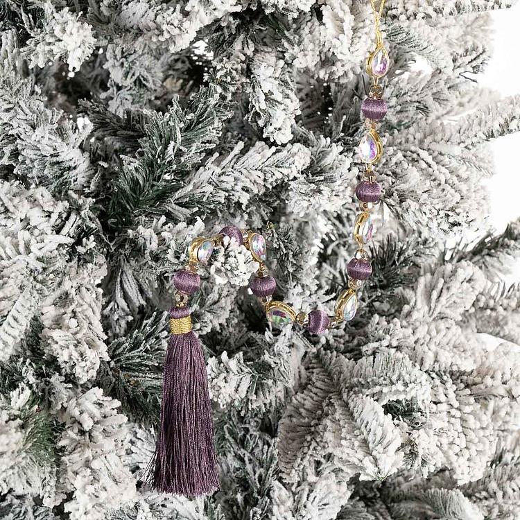 Длинная фиолетовая новогодняя подвеска с крупными стразами Long Tassel With Large Rhinestones Purple 49 cm