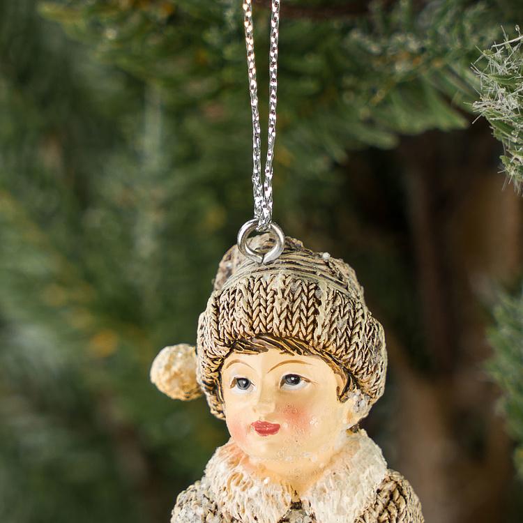 Набор из двух ёлочных игрушек Дети на коньках Set Of 2 Skating Snowkids Cream 10,5 cm