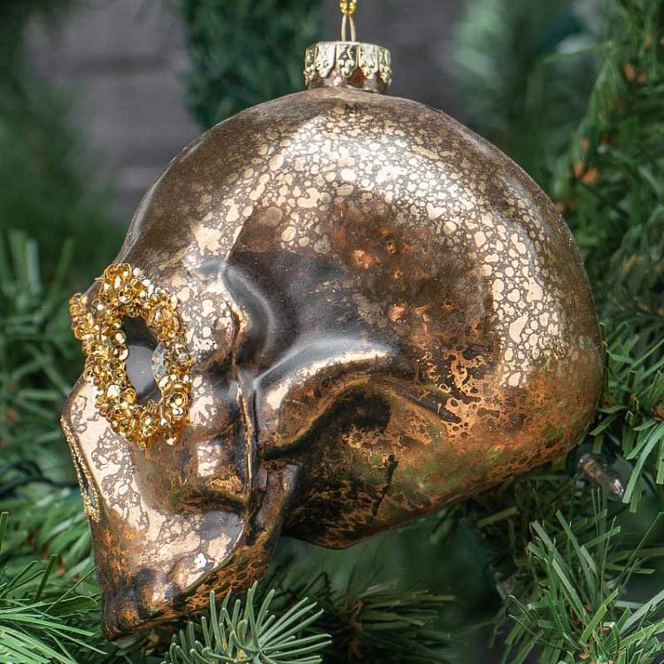Ёлочная игрушка Золотой череп Glass Antique Jewel Skull Gold/Black 11 cm
