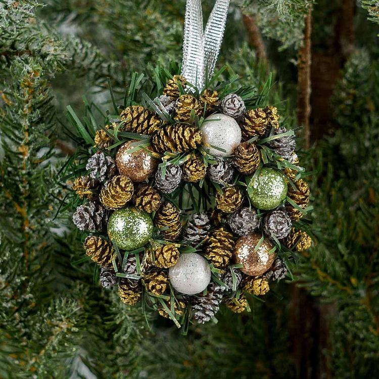 Новогодний венок с шишками и перламутровыми шарами 5, XS Wreath Bagel 5 Extra Small